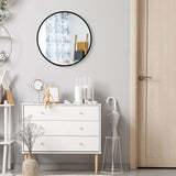 NNECW 40cm Round Wall Mirror with Metal Frame for Makeup-Black