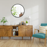 NNECW 40cm Round Wall Mirror with Metal Frame for Makeup-Black
