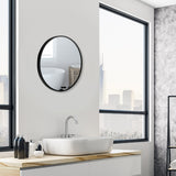 NNECW 40cm Round Wall Mirror with Metal Frame for Makeup-Black