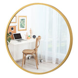 NNECW 40cm Round Wall Mirror with Metal Frame for Makeup-Golden