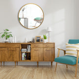 NNECW 40cm Round Wall Mirror with Metal Frame for Makeup-Golden