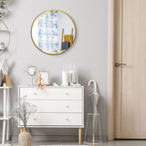 NNECW 40cm Round Wall Mirror with Metal Frame for Makeup-Golden