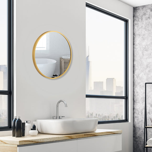 NNECW 40cm Round Wall Mirror with Metal Frame for Makeup-Golden