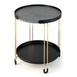 NNECW 2-Tier Round Side Table with Removable Tray for Living Room Bedroom