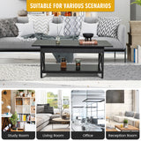 NNECW 2-Tier Coffee Table with Storage for Living Room-Black