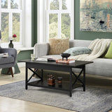 NNECW 2-Tier Coffee Table with Storage for Living Room-Black