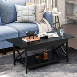 NNECW 2-Tier Coffee Table with Storage for Living Room-Black