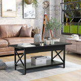 NNECW 2-Tier Coffee Table with Storage for Living Room-Black