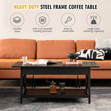 NNECW 2-Tier Coffee Table with Storage for Living Room-Black