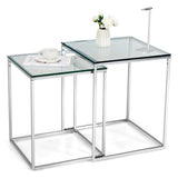 NNECW  Set of 2 Nesting Glass Coffee Table with Tempered Glass Top for Living Room