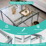 NNECW  Set of 2 Nesting Glass Coffee Table with Tempered Glass Top for Living Room