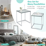 NNECW  Set of 2 Nesting Glass Coffee Table with Tempered Glass Top for Living Room