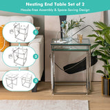 NNECW  Set of 2 Nesting Glass Coffee Table with Tempered Glass Top for Living Room