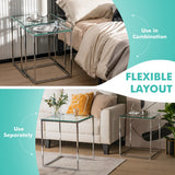 NNECW  Set of 2 Nesting Glass Coffee Table with Tempered Glass Top for Living Room