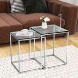 NNECW  Set of 2 Nesting Glass Coffee Table with Tempered Glass Top for Living Room