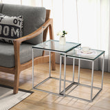NNECW  Set of 2 Nesting Glass Coffee Table with Tempered Glass Top for Living Room