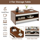 NNECW Wood 2-Tier Rectangular Coffee Table for Living Room