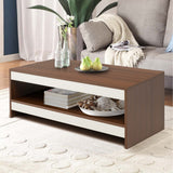 NNECW Wood 2-Tier Rectangular Coffee Table for Living Room