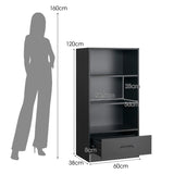 NNECW Wood Bookcase with Storage Drawer for Living Room