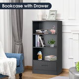NNECW Wood Bookcase with Storage Drawer for Living Room