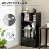 NNECW Wood Bookcase with Storage Drawer for Living Room