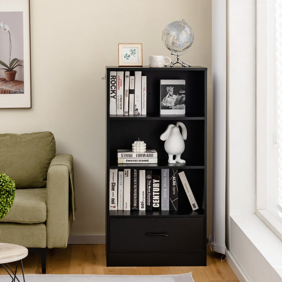 NNECW Wood Bookcase with Storage Drawer for Living Room