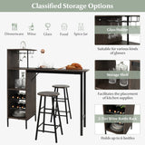 NNECW 3 Pieces Bar Table & Chair Set with 6-Bottle Wine Racks for Dining Room