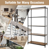NNECW 5-Tier Tall Bookshelf with Rustic Wood Grain & Heavy-duty Metal Frame for Home Office
