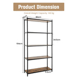NNECW 5-Tier Tall Bookshelf with Rustic Wood Grain & Heavy-duty Metal Frame for Home Office