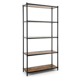 NNECW 5-Tier Tall Bookshelf with Rustic Wood Grain & Heavy-duty Metal Frame for Home Office