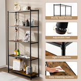 NNECW 5-Tier Tall Bookshelf with Rustic Wood Grain & Heavy-duty Metal Frame for Home Office