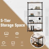NNECW 5-Tier Tall Bookshelf with Rustic Wood Grain & Heavy-duty Metal Frame for Home Office
