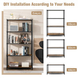 NNECW 5-Tier Tall Bookshelf with Rustic Wood Grain & Heavy-duty Metal Frame for Home Office