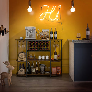 NNECW Freestanding Wine Cabinet with Glass Holder for Kitchen Dining Room