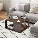 NNECW 2-Tier Square Coffee Table with Storage for Living Room Bedroom Home Office