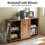 NNECW Mobile Wood File Cabinet with Wheels for Home/Office-Coffee
