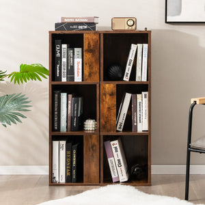 NNECW Freestanding 3-tier Bookshelf with 6 Compartments for Living Room/Bedroom-Coffee