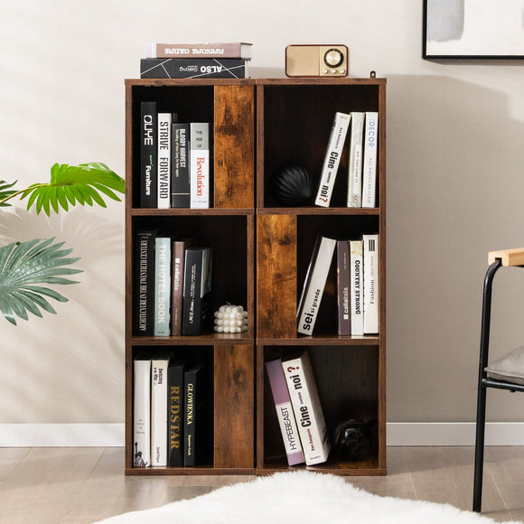 NNECW Freestanding 3-tier Bookshelf with 6 Compartments for Living Room/Bedroom-Coffee