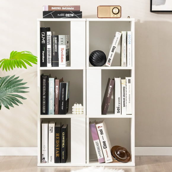 NNECW Freestanding 3-tier Bookshelf with 6 Compartments for Living Room/Bedroom-White