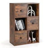 NNECW 3-Tier Bookshelf with 3 Cubes &amp 3 Drawers for Office-Coffee