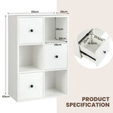 NNECW 3-Tier Bookshelf with 3 Cubes &amp 3 Drawers for Office-White