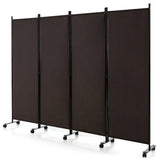 NNECW 1.73m 4-Panel Folding Room Divider with Lockable Wheels-Brown