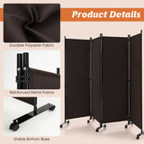 NNECW 1.73m 4-Panel Folding Room Divider with Lockable Wheels-Brown