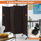 NNECW 1.73m 4-Panel Folding Room Divider with Lockable Wheels-Brown