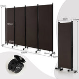 NNECW 1.73m 4-Panel Folding Room Divider with Lockable Wheels-Brown