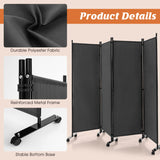 NNECW 1.73m 4-Panel Folding Room Divider with Lockable Wheels-Grey