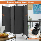 NNECW 1.73m 4-Panel Folding Room Divider with Lockable Wheels-Grey
