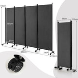NNECW 1.73m 4-Panel Folding Room Divider with Lockable Wheels-Grey
