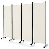 NNECW 1.73m 4-Panel Folding Room Divider with Lockable Wheels-White