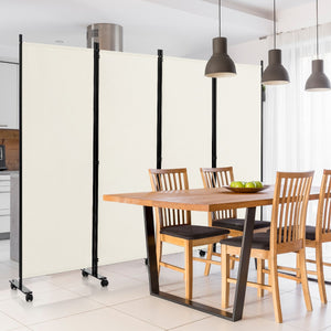 NNECW 1.73m 4-Panel Folding Room Divider with Lockable Wheels-White